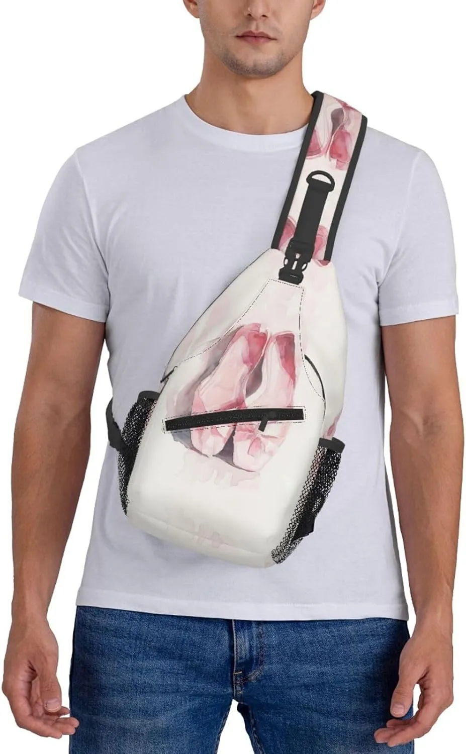 Pink Ballet Slippers Sling Bag For Men Crossbody Backpack,Women Shoulder Bag For Travel Sport