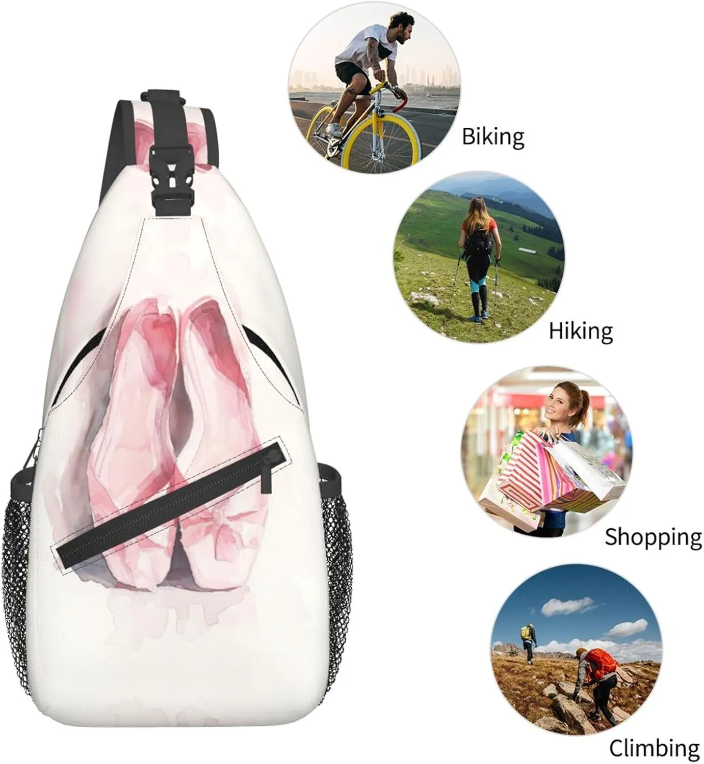 Pink Ballet Slippers Sling Bag For Men Crossbody Backpack,Women Shoulder Bag For Travel Sport