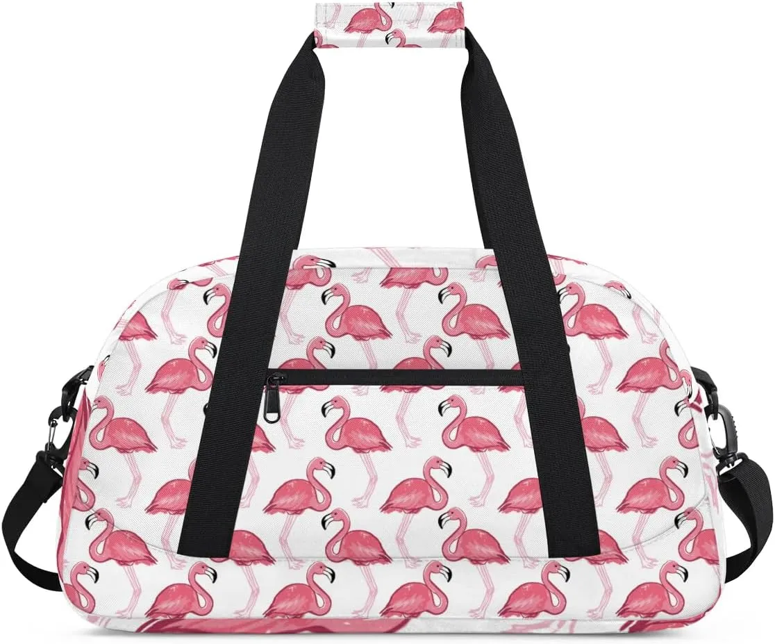 Pink Flamingo Kids Overnighter Duffel Bags for Girls Boys, Carry-On Size Sports Gym Dance Bag for School Practice or Overnight Travel Weekender Sleepover Tote Bag