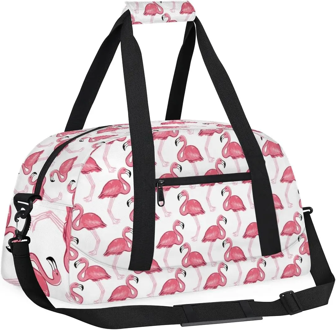 Pink Flamingo Kids Overnighter Duffel Bags for Girls Boys, Carry-On Size Sports Gym Dance Bag for School Practice or Overnight Travel Weekender Sleepover Tote Bag