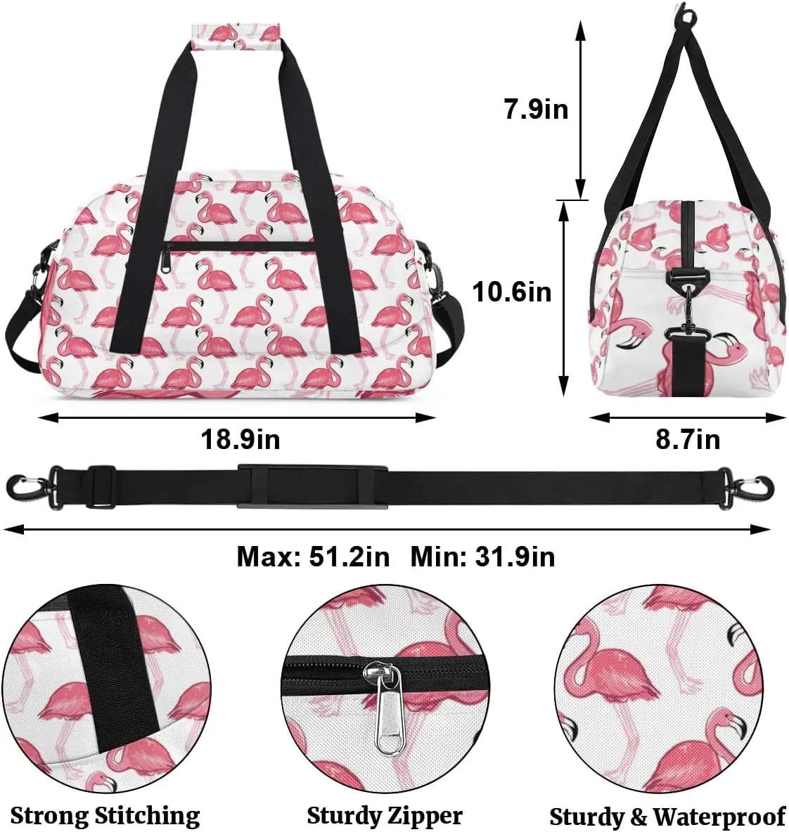 Pink Flamingo Kids Overnighter Duffel Bags for Girls Boys, Carry-On Size Sports Gym Dance Bag for School Practice or Overnight Travel Weekender Sleepover Tote Bag