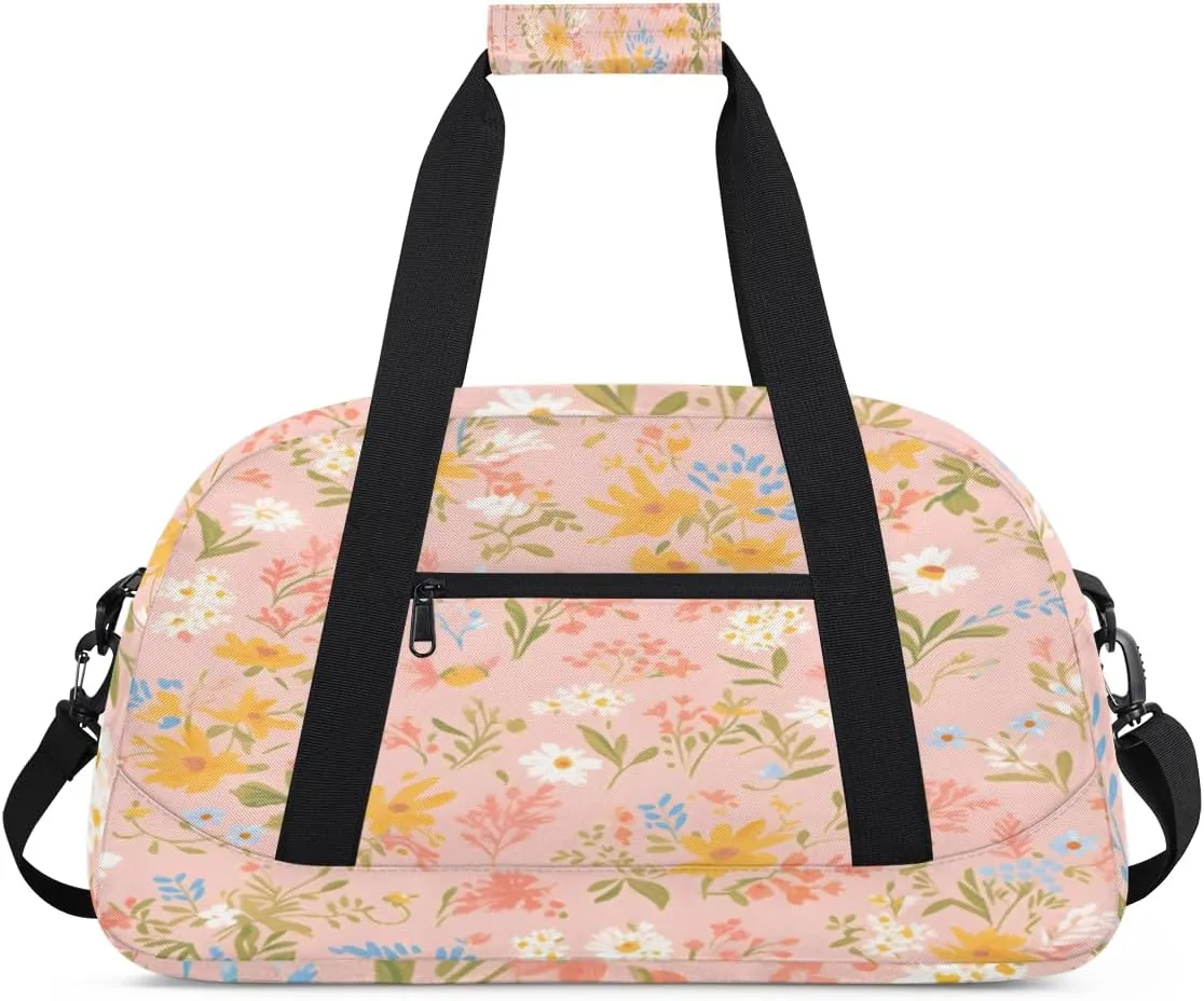 Pink Garland Flowers Kids Duffle Bag for Kids Boys Girls Overnight Travel Bag Kids Duffel Bags Ballet Weekender Bag for School Gym Sport Sleepover Bag