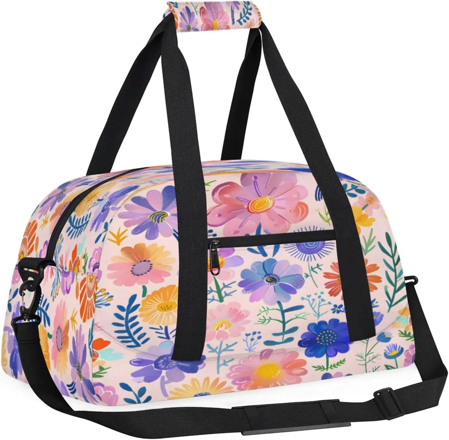 Pink Purple Floral Small Gym Bag 18 inch Carry On Duffel Bag for Weekender Travel Sports Workout Yoga Gymnastics Dance Ballet