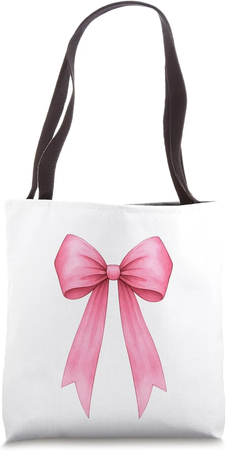 Pink Ribbon Aesthetic Cute Girly Bow Tote Bag