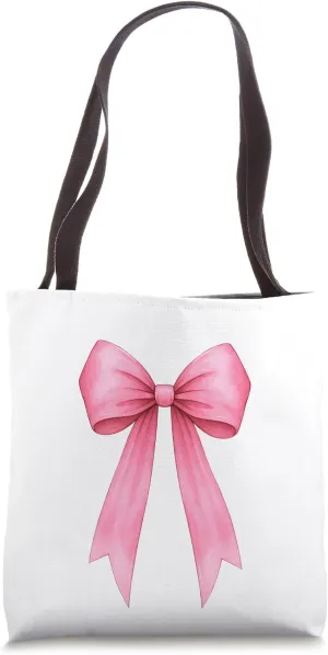 Pink Ribbon Aesthetic Cute Girly Bow Tote Bag