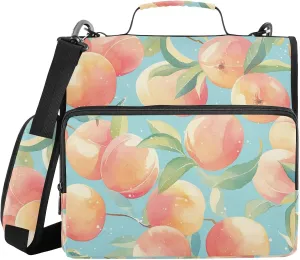 Pink Watercolor Peaches 1.5-Inch 3-Rings Zippered Binder Bag with Handle and Removable Shoulder Strap Includes Zip Pocket Portable Portfolio for School