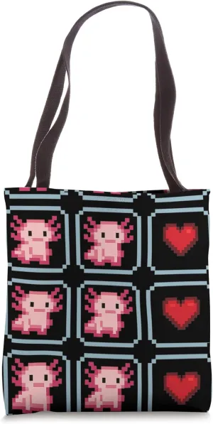 Pixel Axolotl Animation Grid Cute Heart Design Tote Bag