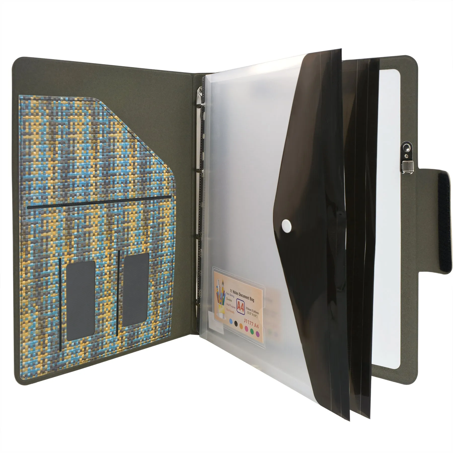 Pixel Style Portfolio Whiteboard Padfolio with Expanded Document Bag, 4-Ring Binder Business Organizer Portfolio Case