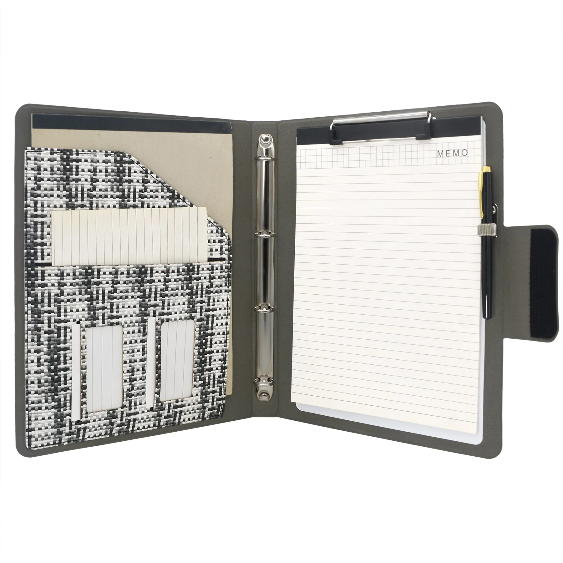 Pixel Style Portfolio Whiteboard Padfolio with Expanded Document Bag, 4-Ring Binder Business Organizer Portfolio Case