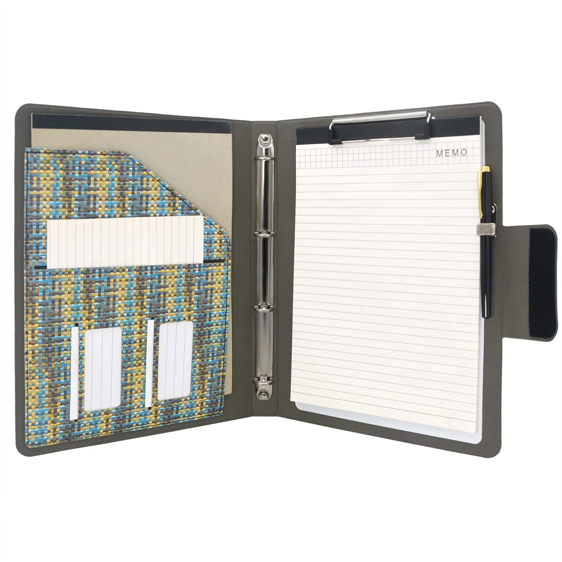 Pixel Style Portfolio Whiteboard Padfolio with Expanded Document Bag, 4-Ring Binder Business Organizer Portfolio Case
