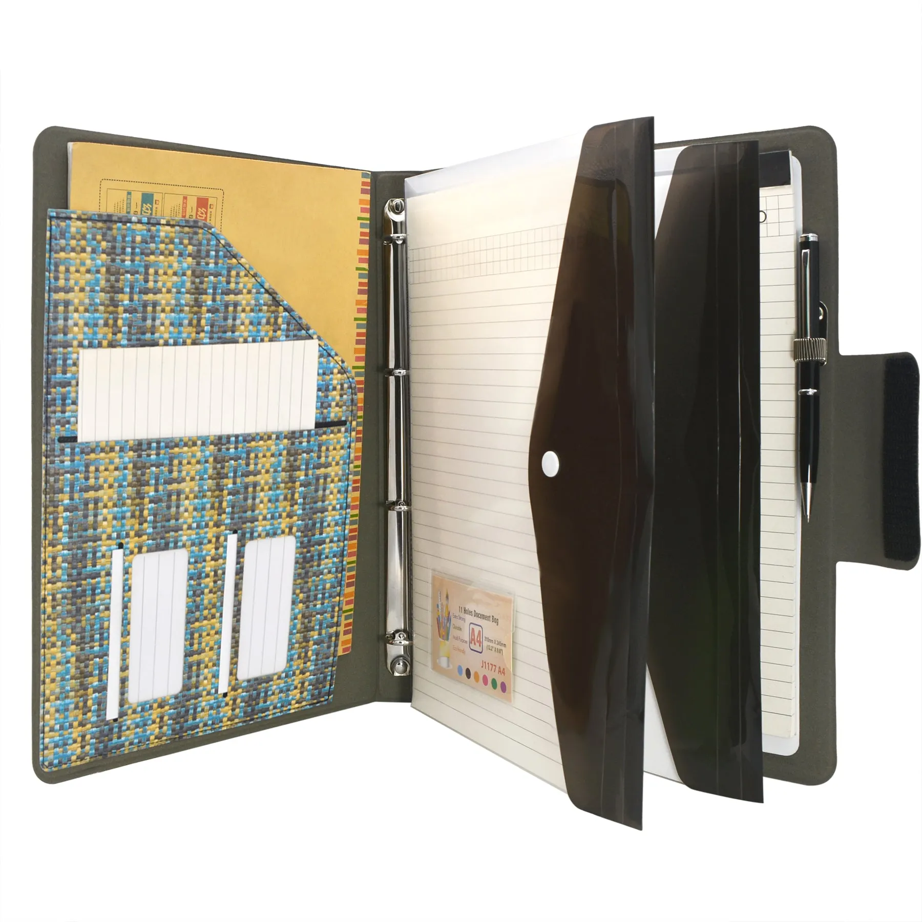 Pixel Style Portfolio Whiteboard Padfolio with Expanded Document Bag, 4-Ring Binder Business Organizer Portfolio Case