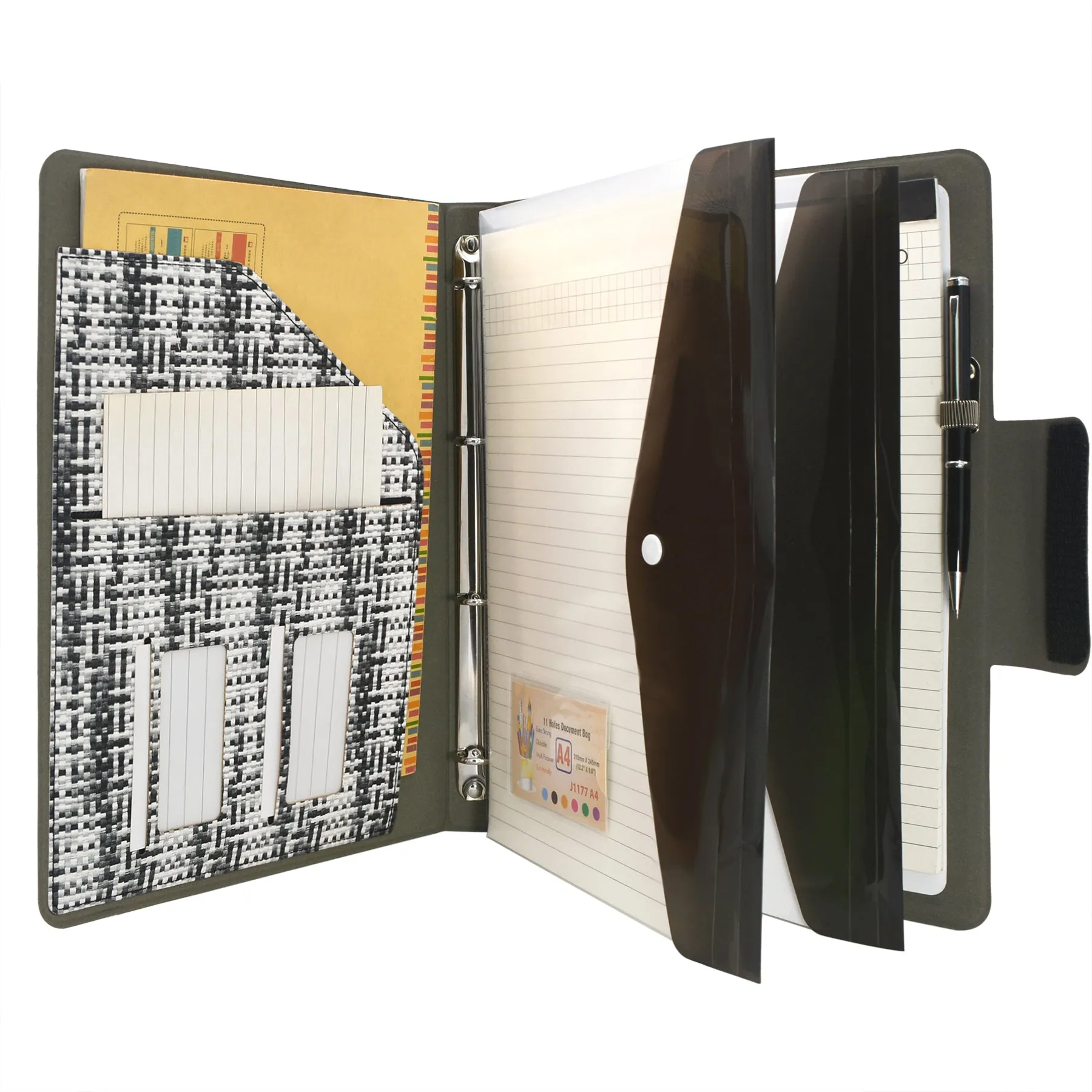 Pixel Style Portfolio Whiteboard Padfolio with Expanded Document Bag, 4-Ring Binder Business Organizer Portfolio Case