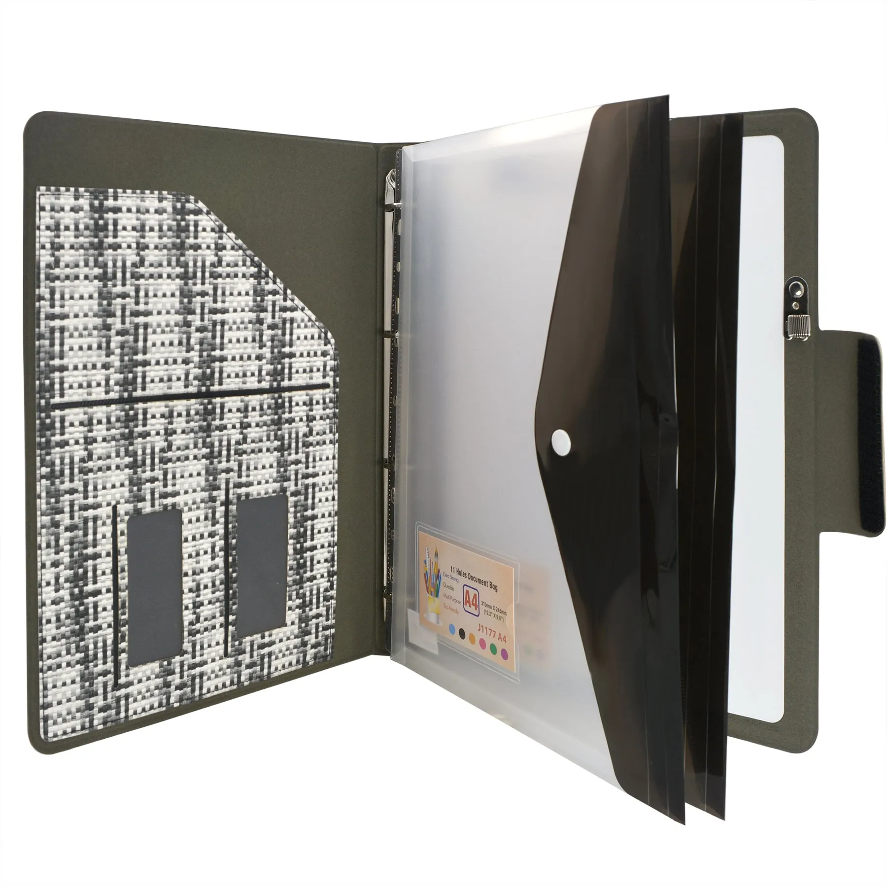 Pixel Style Portfolio Whiteboard Padfolio with Expanded Document Bag, 4-Ring Binder Business Organizer Portfolio Case