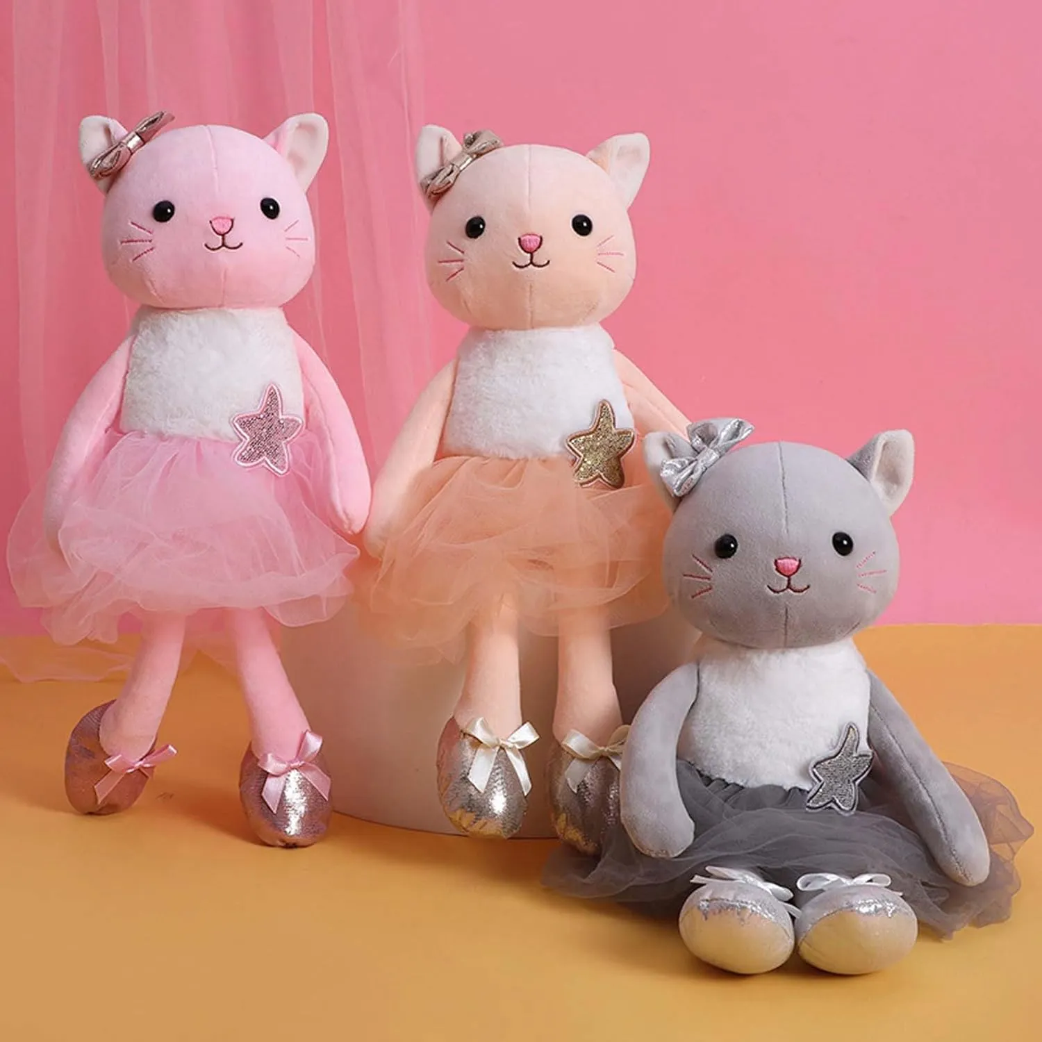 Plush Ballerina Dolls Kitten Cat Stuffed Animals Toys Ballet Dance Recital Gifts for Girls 15.5 Inches (Pink)