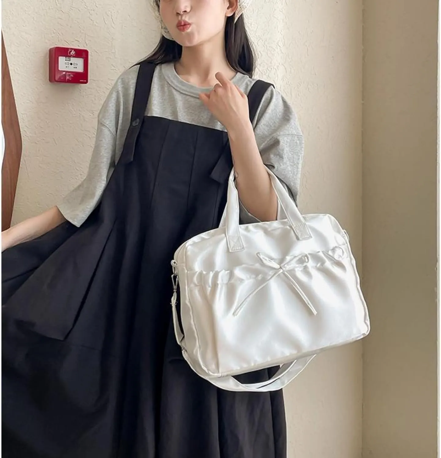 Pokn Cute BowTote Bag Kwaii Shoulder Bags Aesthetic Satin Handmade Purse Y2K Butterfly Shoujo Totebags