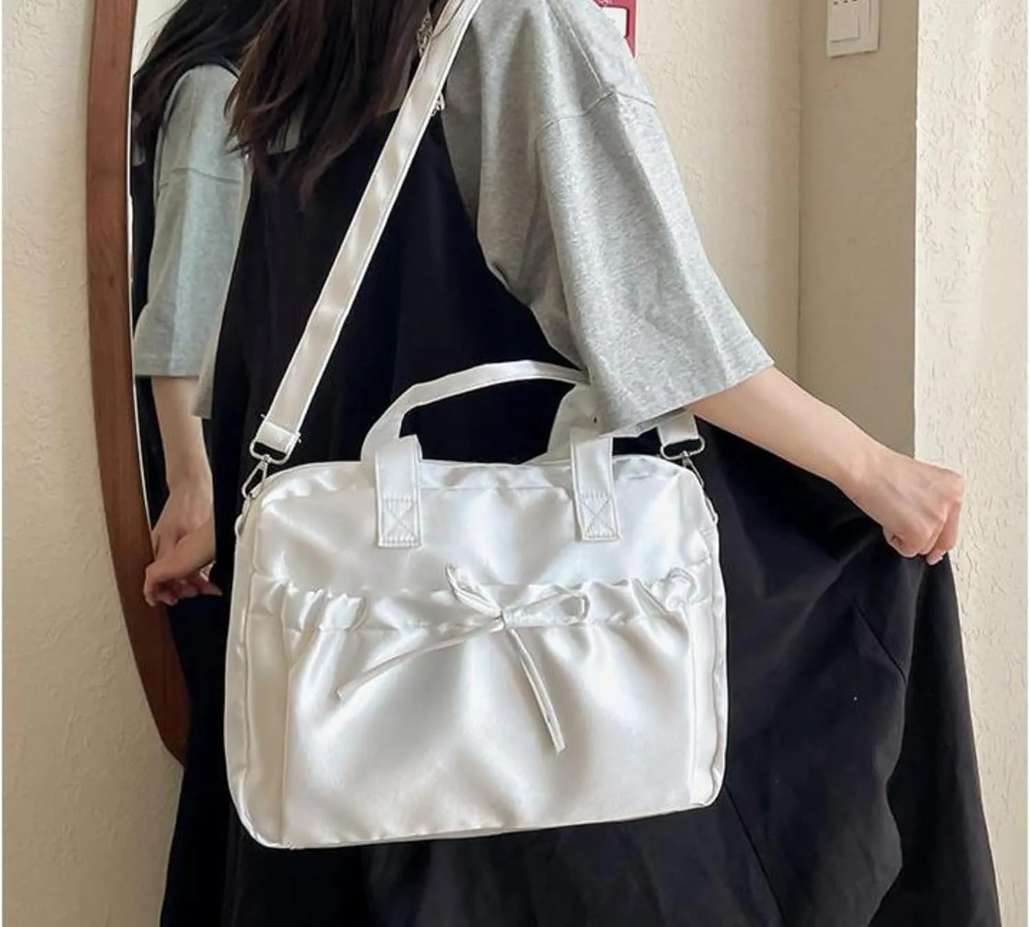 Pokn Cute BowTote Bag Kwaii Shoulder Bags Aesthetic Satin Handmade Purse Y2K Butterfly Shoujo Totebags