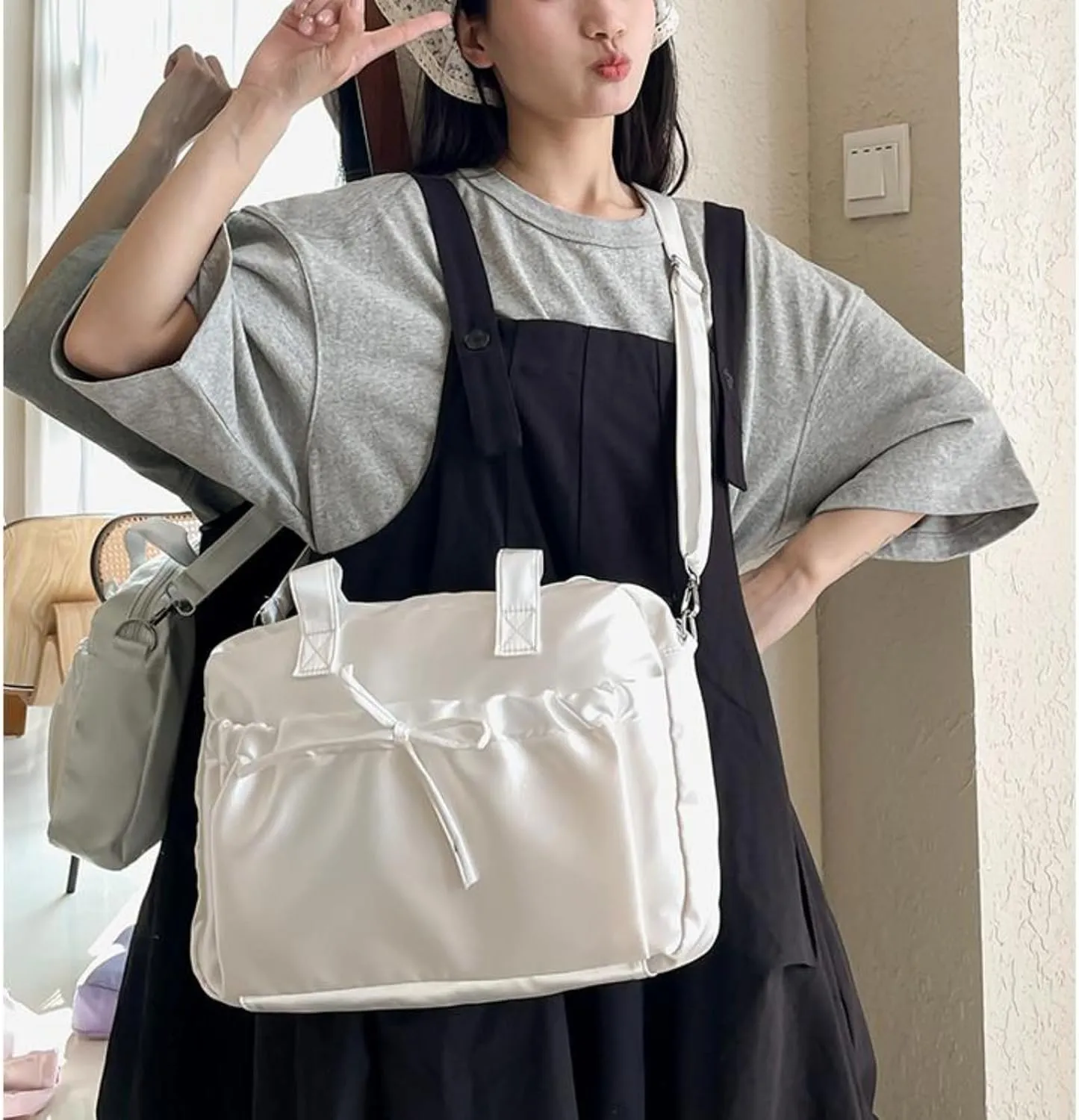 Pokn Cute BowTote Bag Kwaii Shoulder Bags Aesthetic Satin Handmade Purse Y2K Butterfly Shoujo Totebags