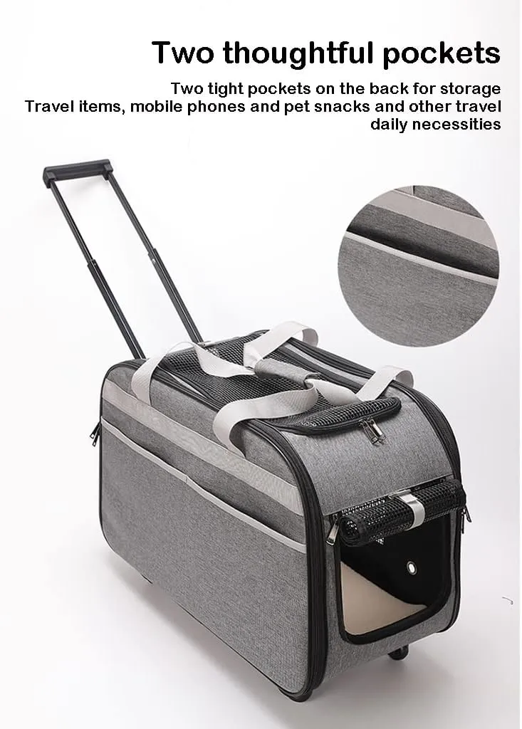 Portable Bag Pet Cat and Dog Travel Carrier, Pet Trolley Box Dog Transport Travel Box Pet Carrier with Wheels Suitable for Small and Medium-Sized Dogs and Cats (Blue