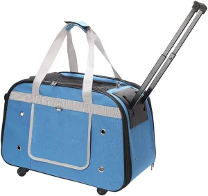 Portable Bag Pet Cat and Dog Travel Carrier, Pet Trolley Box Dog Transport Travel Box Pet Carrier with Wheels Suitable for Small and Medium-Sized Dogs and Cats (Blue