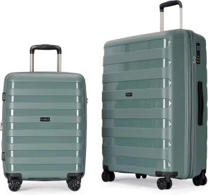 PP material 2-piece expandable luggage sets with Spinner Wheels， Suitcase with TSA Lock，Large Luggage for Family Travel carry on 20 28，Dark green color