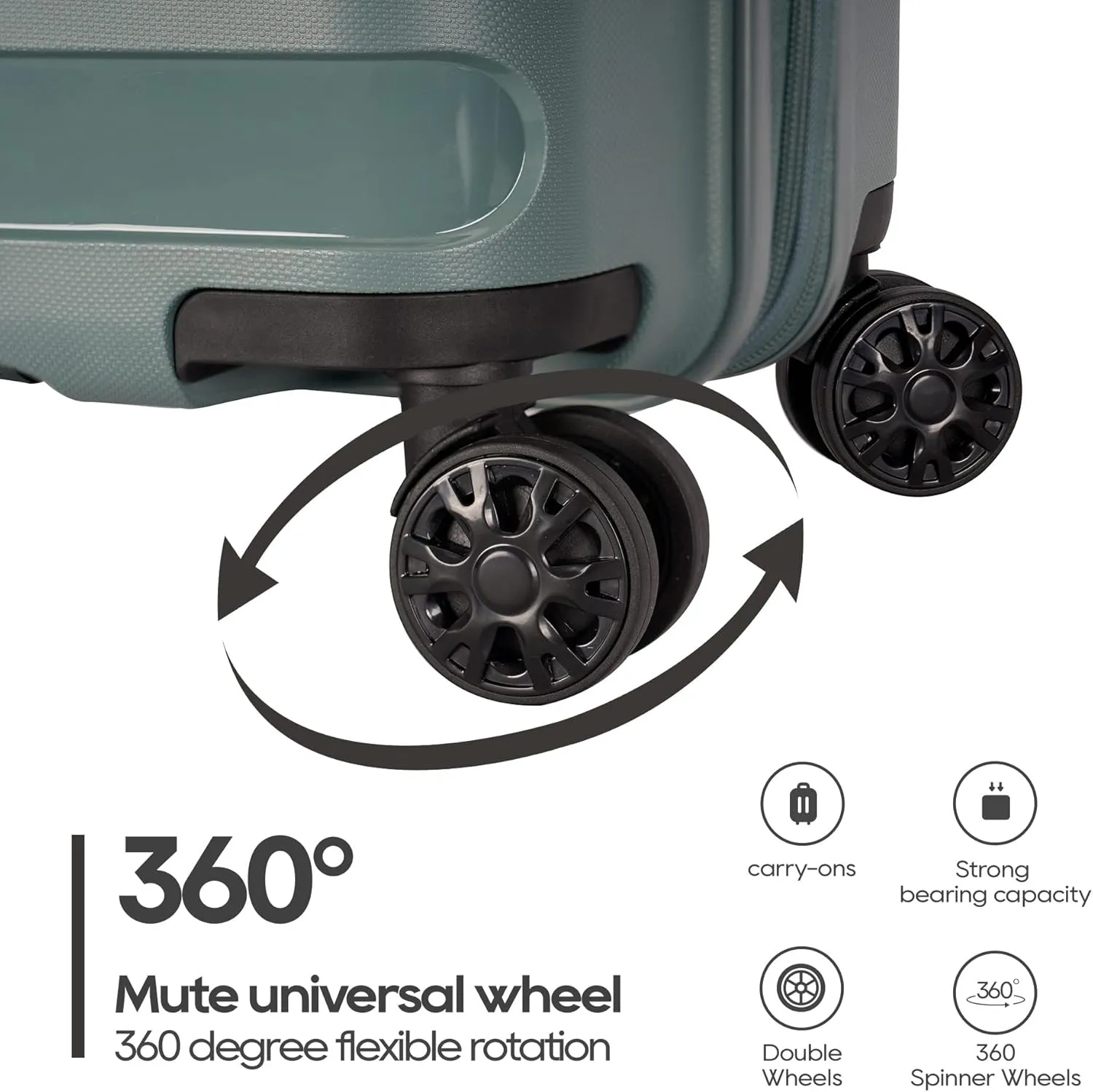 PP material 2-piece expandable luggage sets with Spinner Wheels， Suitcase with TSA Lock，Large Luggage for Family Travel carry on 20 28，Dark green color