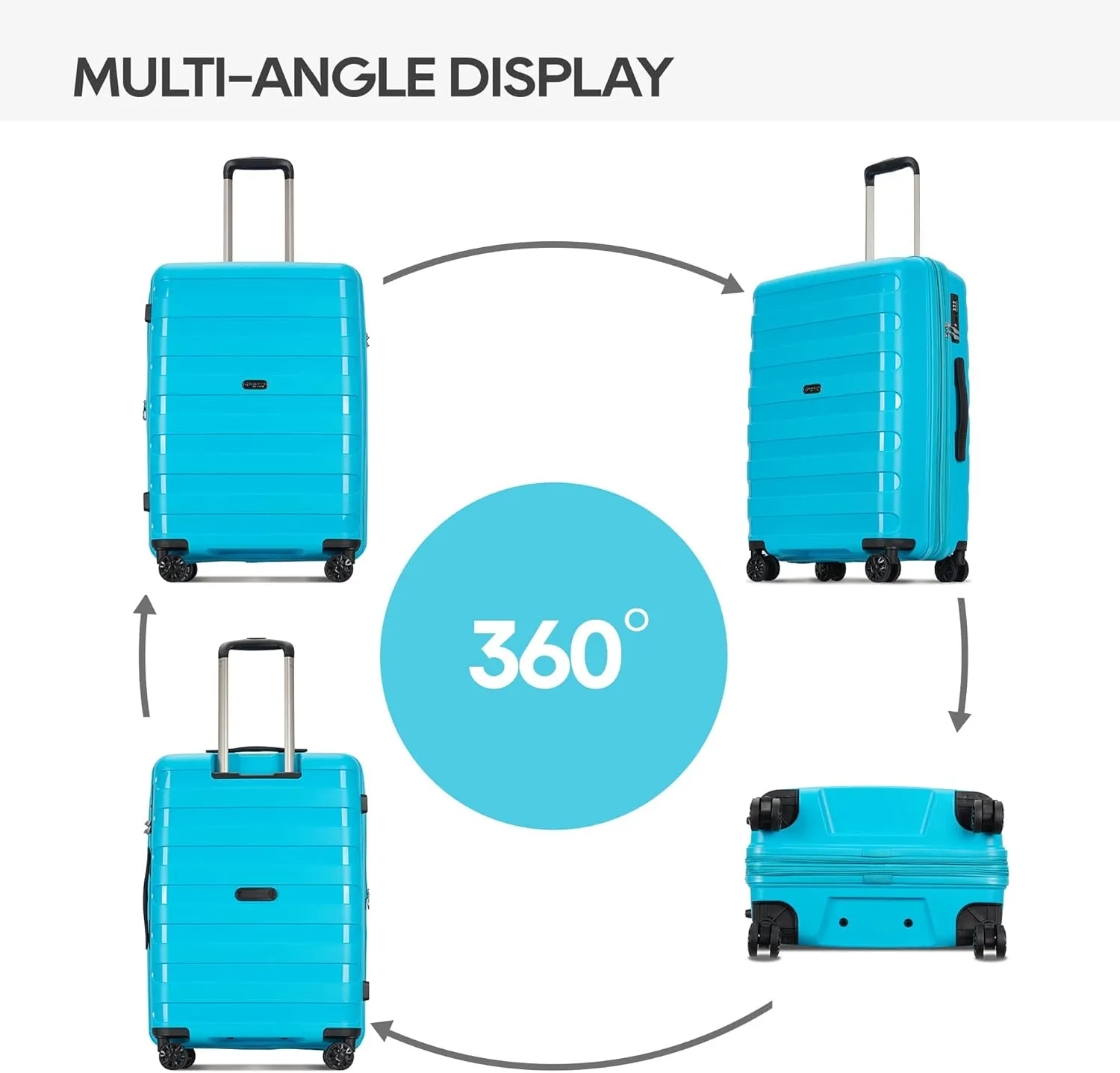 PP material 3-piece expandable luggage sets with Spinner Wheels， Suitcase with TSA Lock，Large Luggage for Family Travel carry on 20/24/28，Lake Blue color