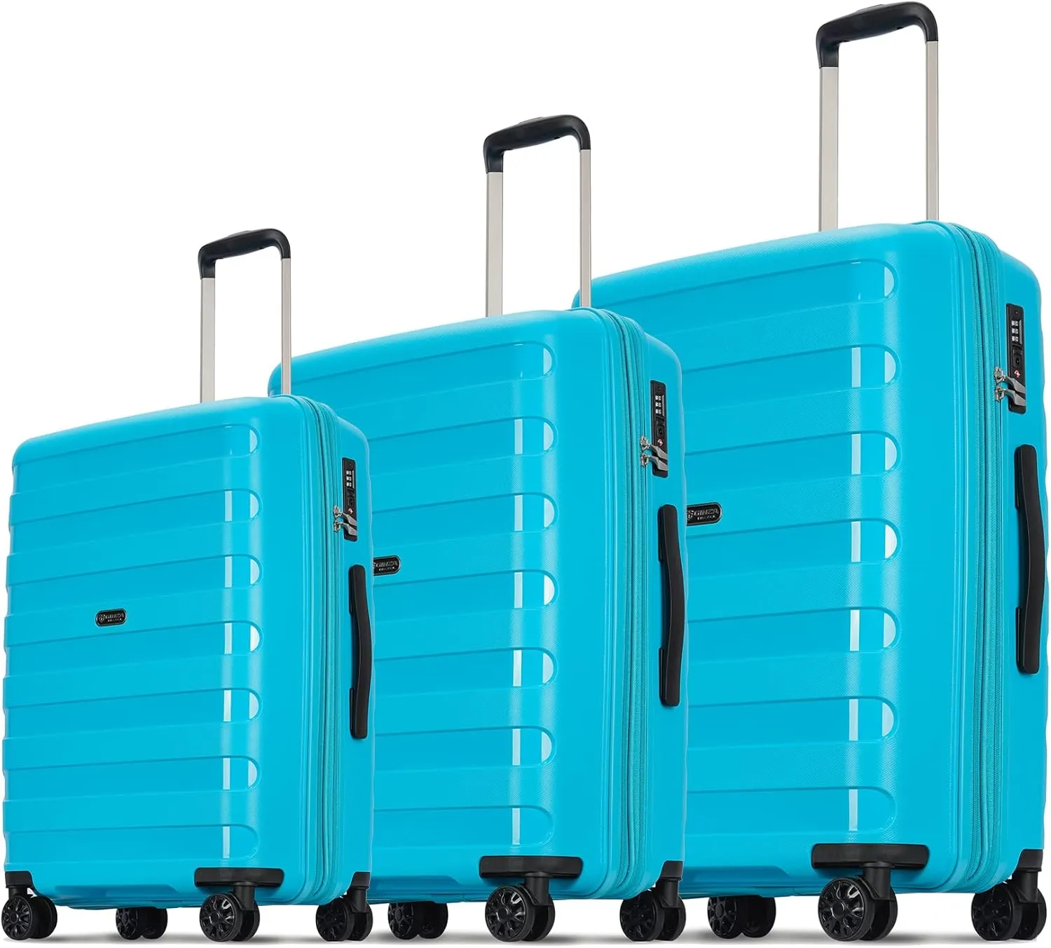 PP material 3-piece expandable luggage sets with Spinner Wheels， Suitcase with TSA Lock，Large Luggage for Family Travel carry on 20/24/28，Lake Blue color