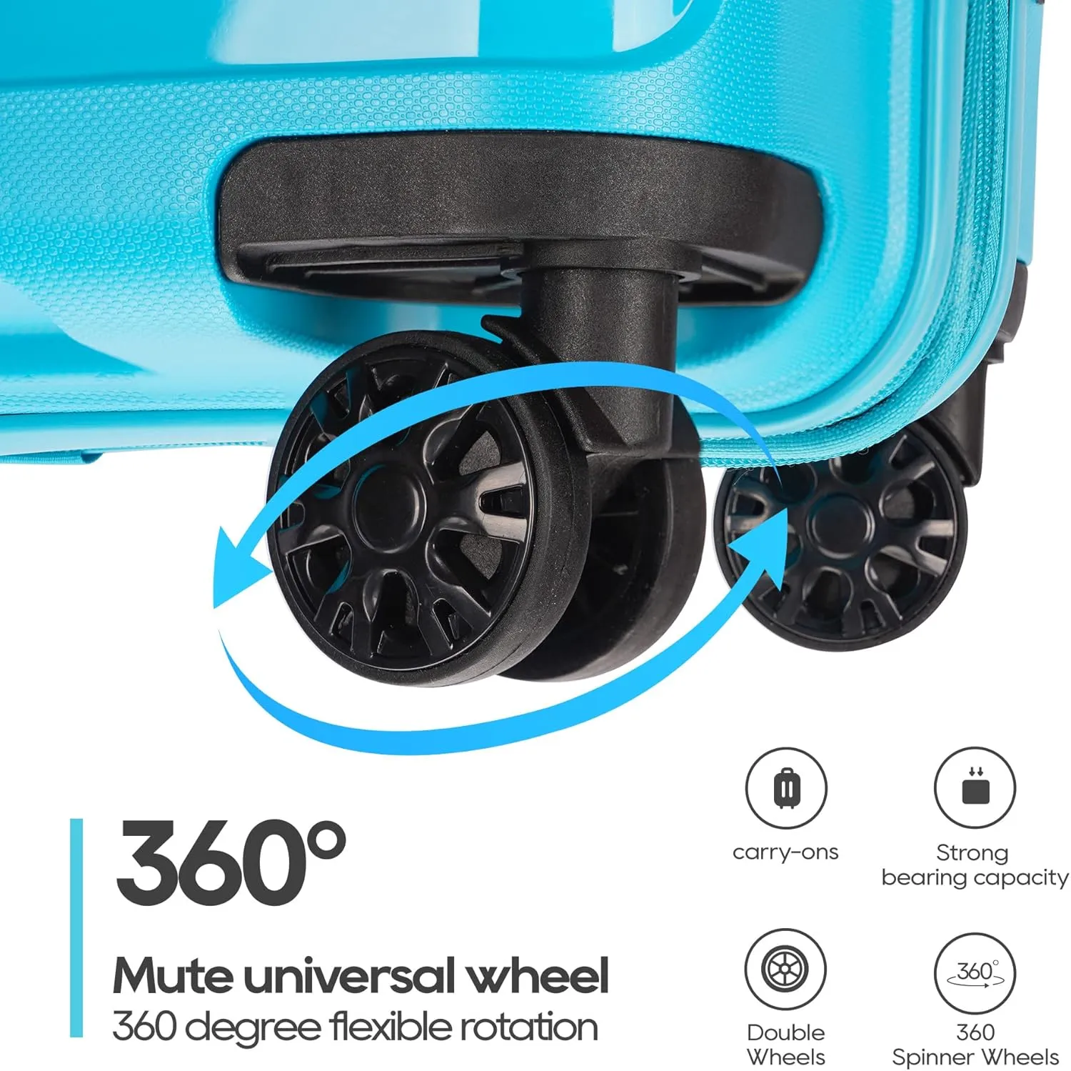 PP material 3-piece expandable luggage sets with Spinner Wheels， Suitcase with TSA Lock，Large Luggage for Family Travel carry on 20/24/28，Lake Blue color