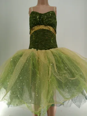 Pre-Owned Costume Curtain Call  C188 Large Child Green Tutu Ballet  Sequin Tiana