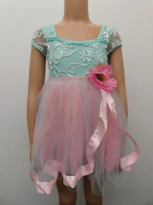 Pre-Owned Costume Curtain Call  E938 XS Child Green Dress Ballet Sequin