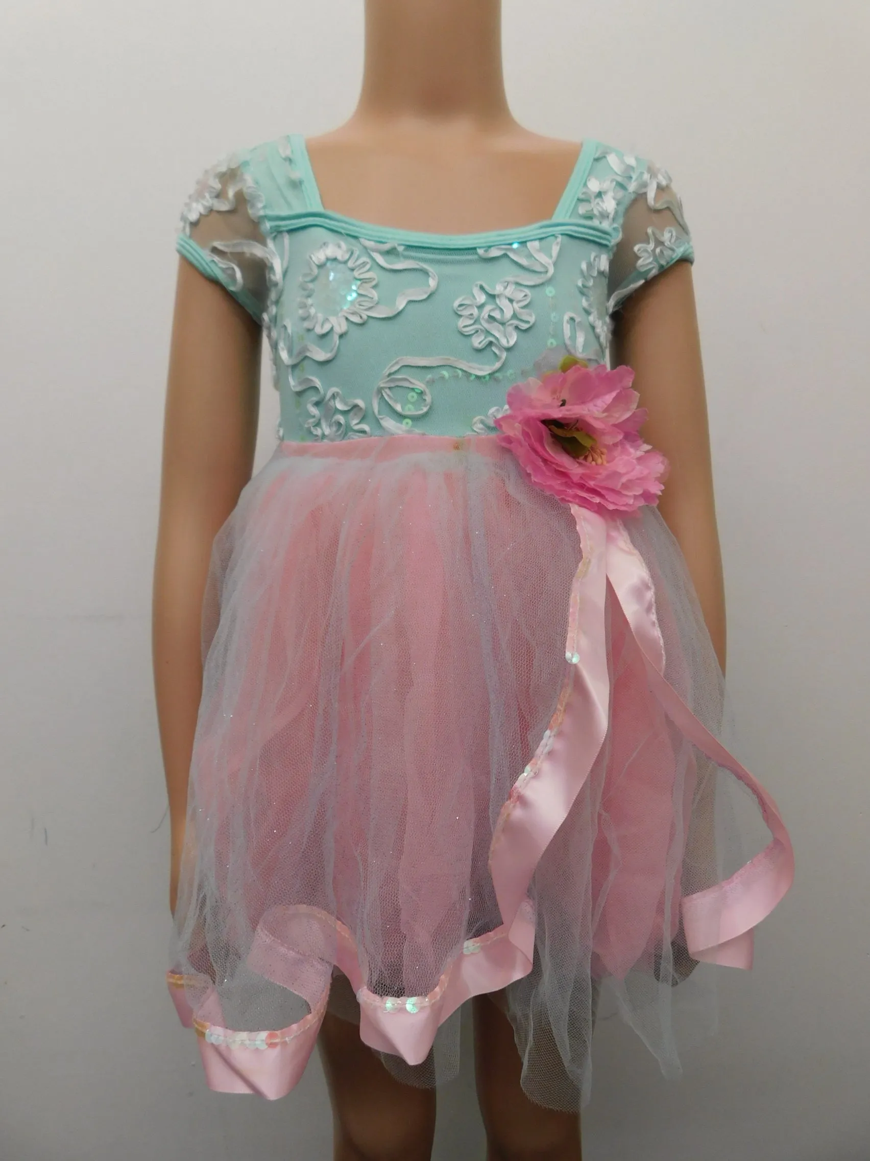 Pre-Owned Costume Curtain Call  E938 XS Child Green Dress Ballet Sequin