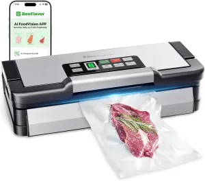 Precision Vacuum Sealer Machine, 2X Seal&130W Commercial Full Automatic Food Sealer, Powerful Food Preservation System with Handle,Built-in Cutter&Bags Storage&Hose,2 Bags Rolls,Stainless Steel