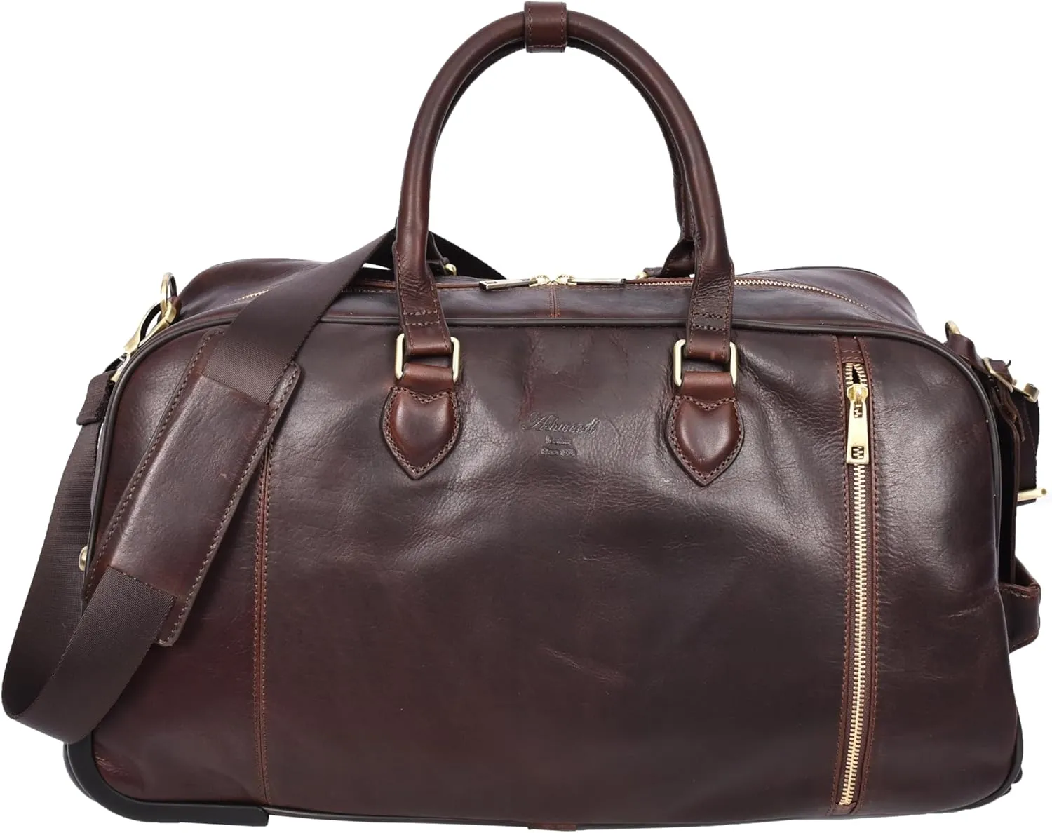 Premium Leather Wheeled Holdall Cabin Size Weekend Travel Duffle Bag AL50, Brown, L, Holdall