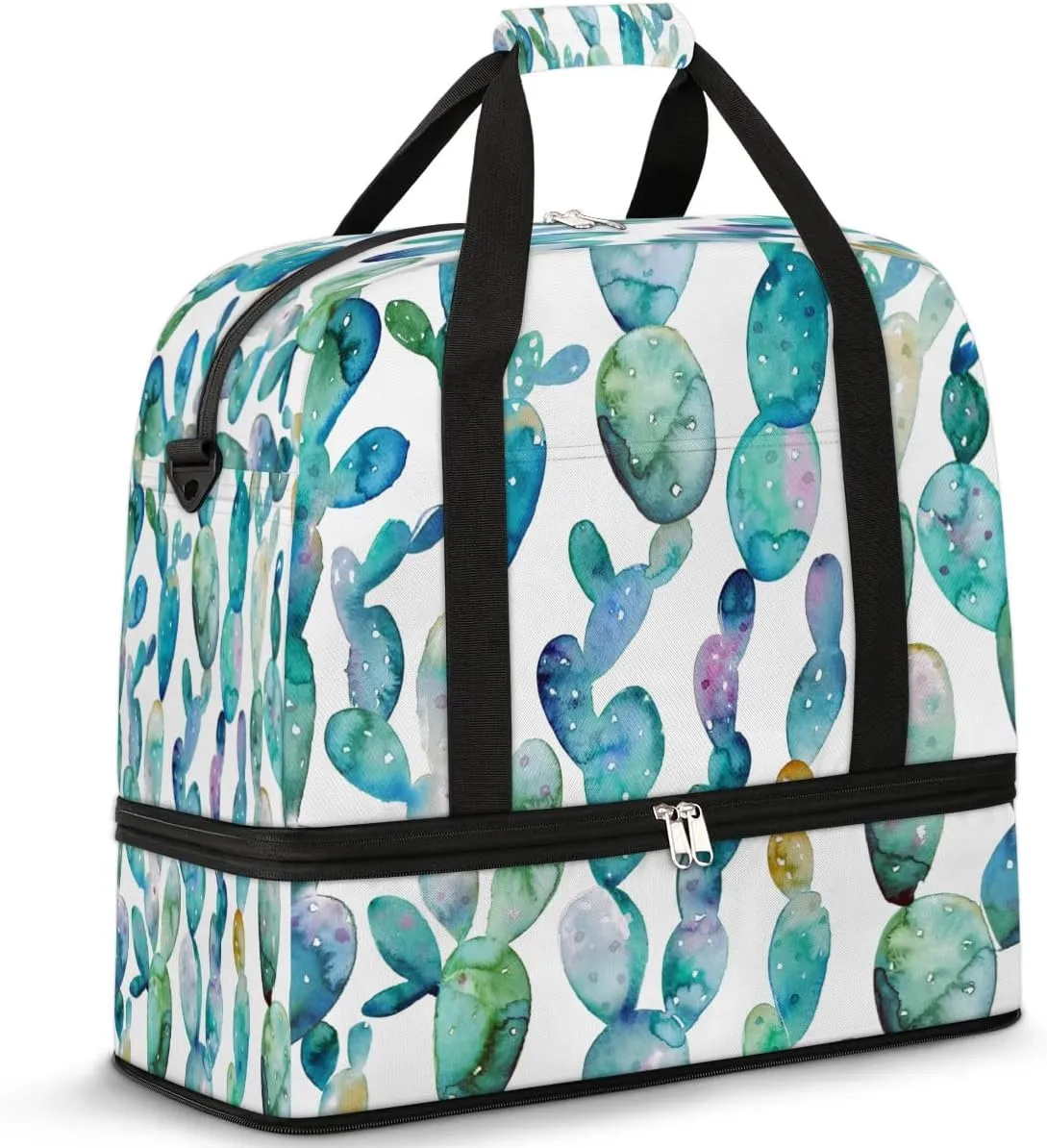 Pretty Cactus Sports Gym Bag with Shoes Compartment Foldable Travel Duffel Bag Dry Wet Separated Sports Tote Workout Weekender Overnight Bag for Women Yoga Dance Work Training Handbag