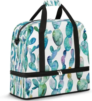 Pretty Cactus Sports Gym Bag with Shoes Compartment Foldable Travel Duffel Bag Dry Wet Separated Sports Tote Workout Weekender Overnight Bag for Women Yoga Dance Work Training Handbag