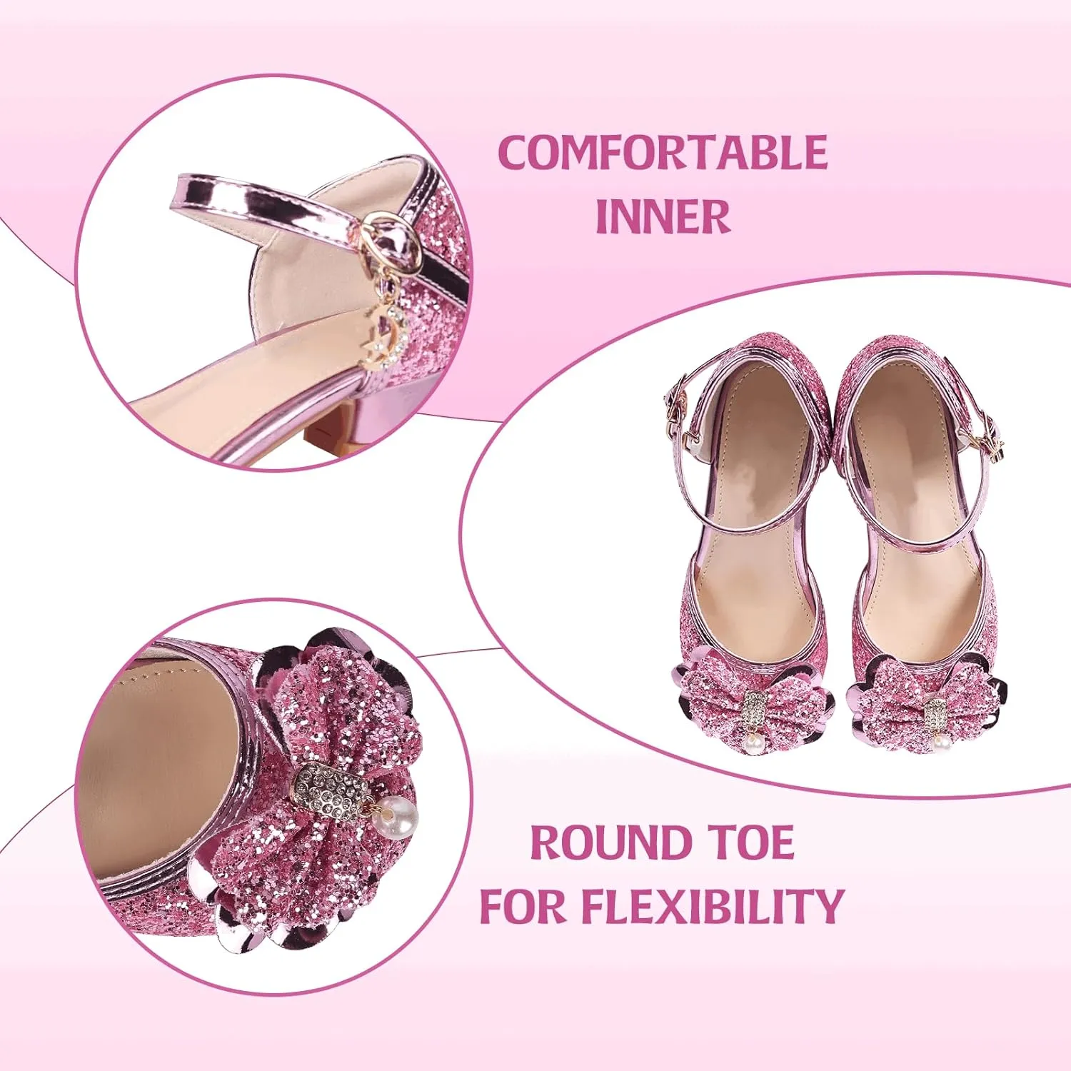 Princess Shoes Glitter-Girl Dress Shoes for Toddler Little Kid Round Toe with Bow,1.2" Low Heel for Wedding Christmas Party Father-Daughter Dance