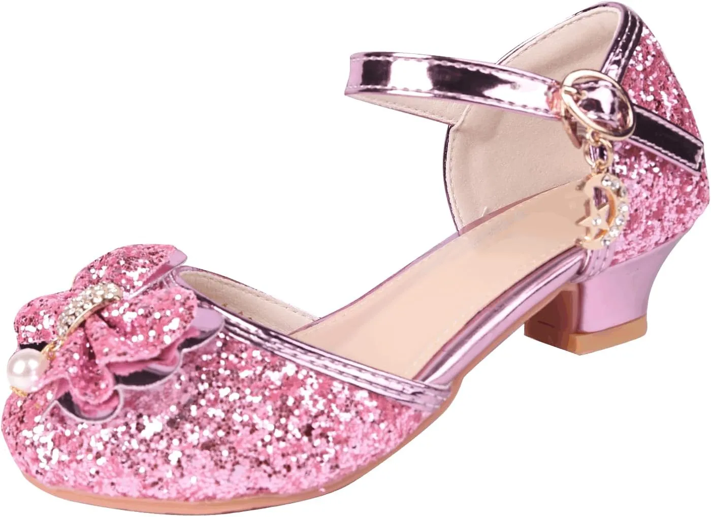Princess Shoes Glitter-Girl Dress Shoes for Toddler Little Kid Round Toe with Bow,1.2" Low Heel for Wedding Christmas Party Father-Daughter Dance