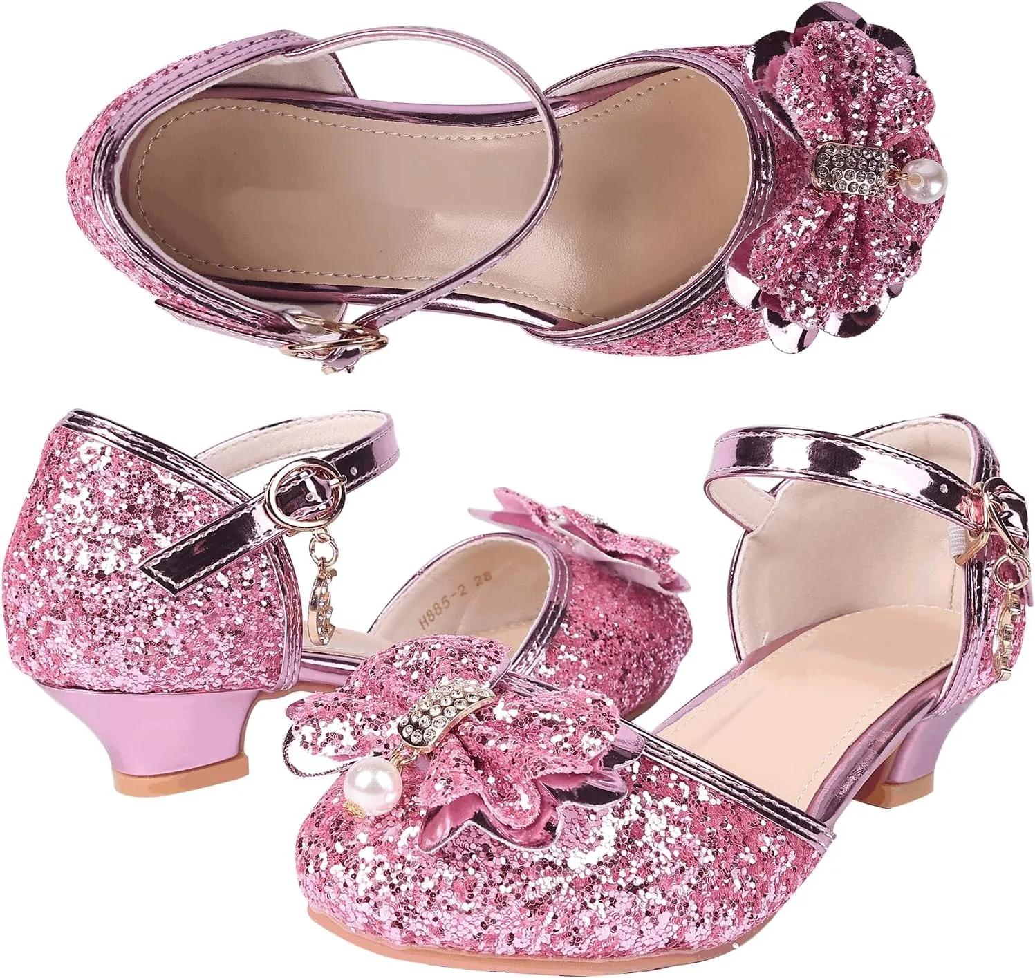 Princess Shoes Glitter-Girl Dress Shoes for Toddler Little Kid Round Toe with Bow,1.2" Low Heel for Wedding Christmas Party Father-Daughter Dance