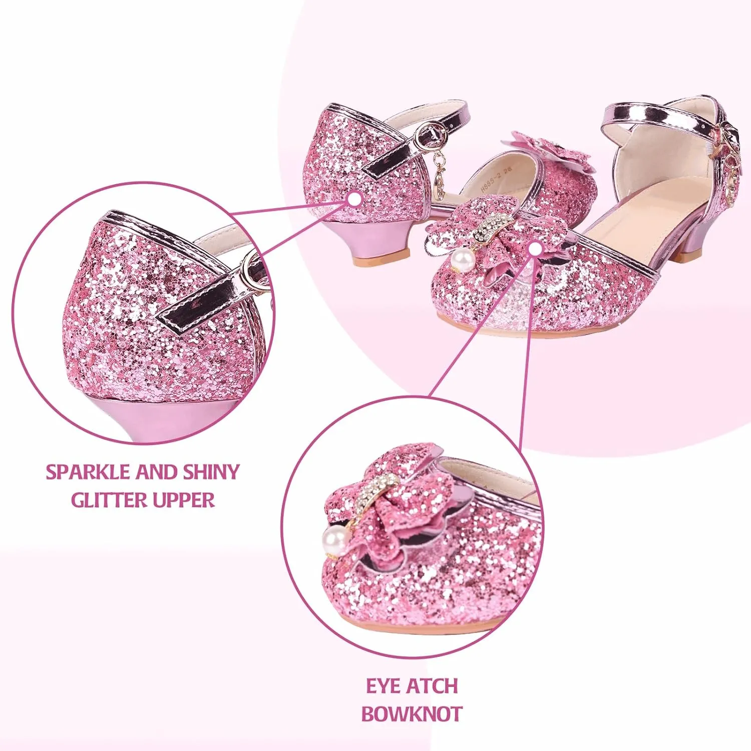 Princess Shoes Glitter-Girl Dress Shoes for Toddler Little Kid Round Toe with Bow,1.2" Low Heel for Wedding Christmas Party Father-Daughter Dance