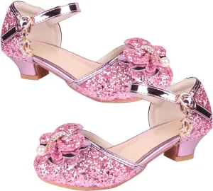 Princess Shoes Glitter-Girl Dress Shoes for Toddler Little Kid Round Toe with Bow,1.2" Low Heel for Wedding Christmas Party Father-Daughter Dance