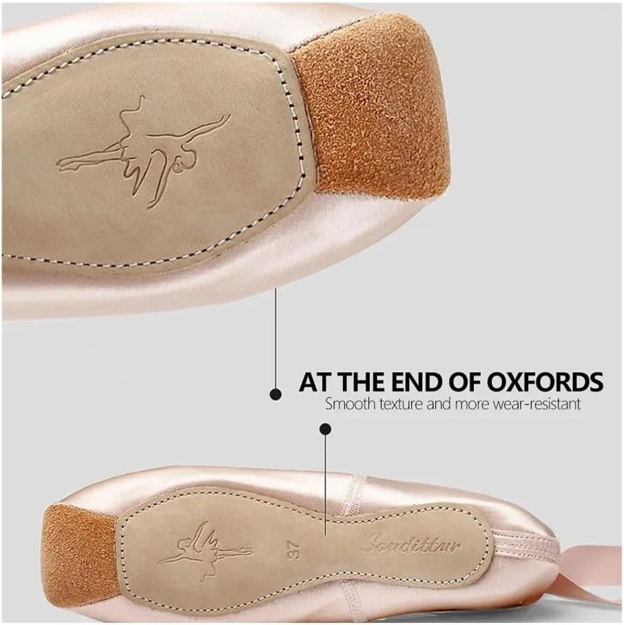 Professional Ballet Pointe Shoes with Genuine Leather Sole Women Satin Ballet Shoes with Ribbons for Professional Ballerina(38) Pink