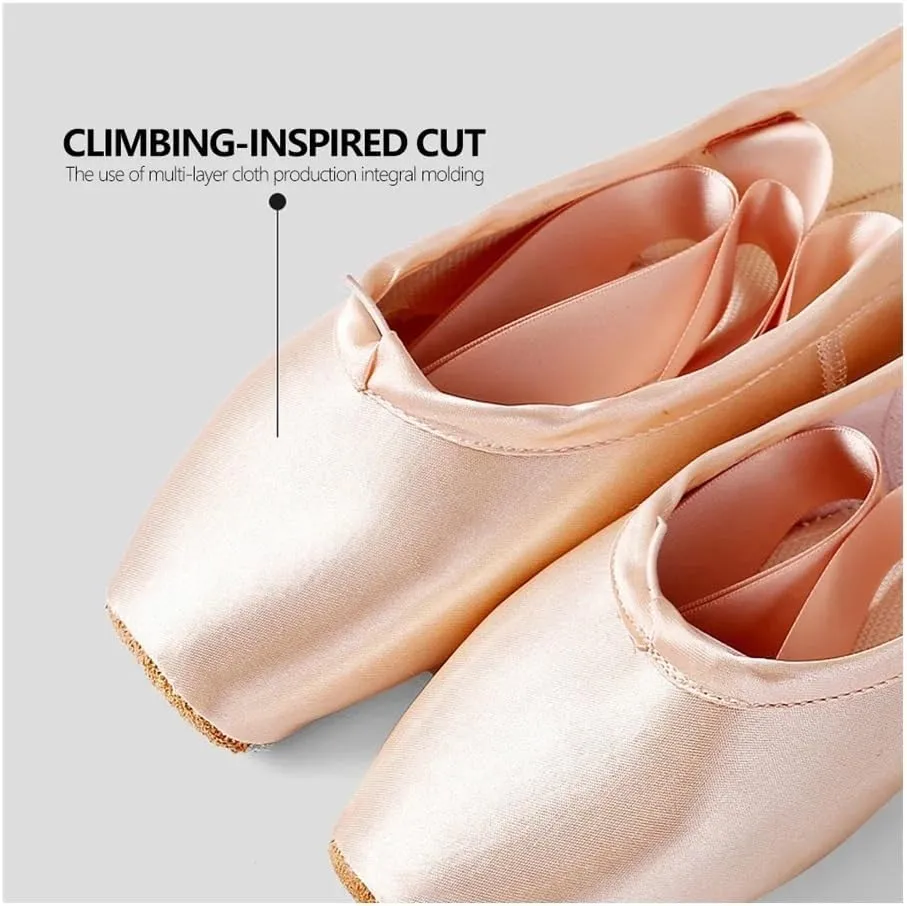 Professional Ballet Pointe Shoes with Genuine Leather Sole Women Satin Ballet Shoes with Ribbons for Professional Ballerina(38) Pink