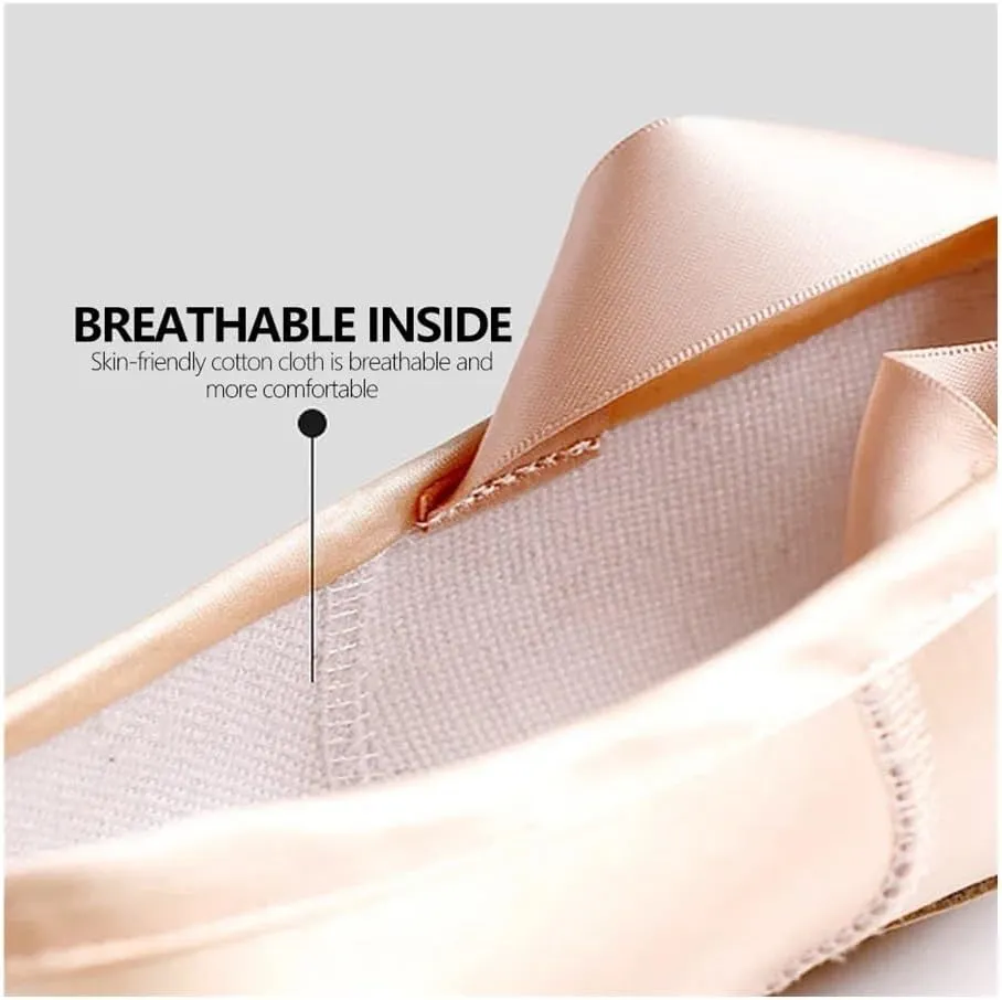 Professional Ballet Pointe Shoes with Genuine Leather Sole Women Satin Ballet Shoes with Ribbons for Professional Ballerina(38) Pink