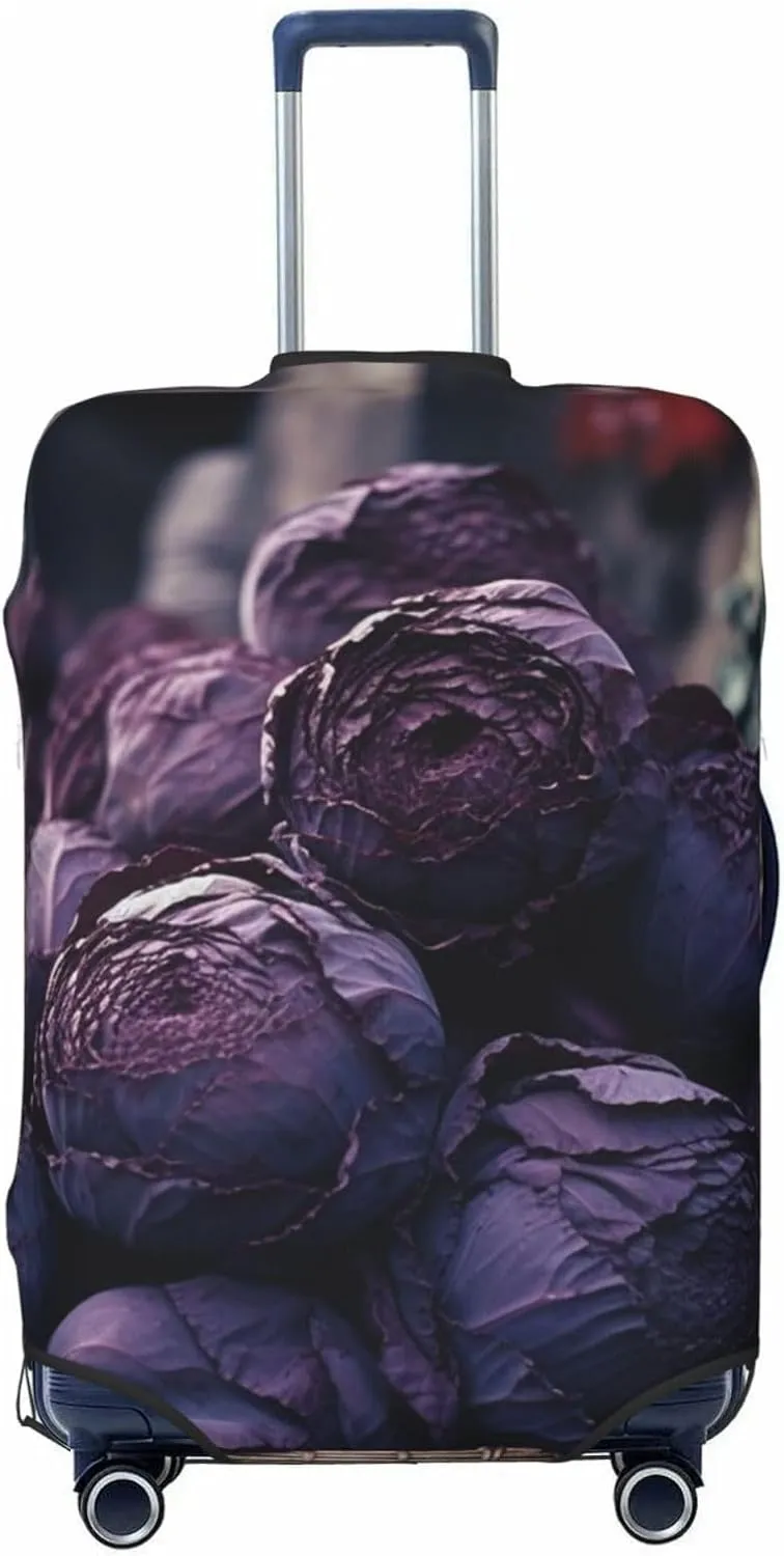Purple Cabbage Luggage Cover Stylish Suitcase Covers for Luggage Tsa Approved, Elastic Washable Suitcase Protector Anti-Scratch Travel Baggage Covers for 18-32 inch Luggage