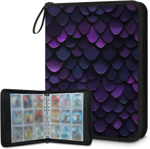 Purple Mermaid Scales Trading Card Binder 4 Pocket 400 Cards Holder Collector Album with 50 Removable Sleeves Toys Gifts for Boys Girls Black Fish Scales Game Sports Cards