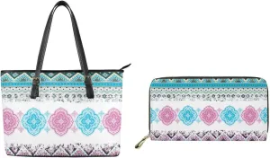 Purse Sets for Women 2Pcs Polynesian Print Large Capacity Tote Handbag Travel Bags Zippered Coin Card Purse Pouch