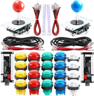 Qenker 2-Player LED Arcade Game DIY Kit for USB MAME PC & Raspberry Pi - 2 Joysticks, 20 LED Buttons, 2 Zero Delay Encoders (Mixed Color)