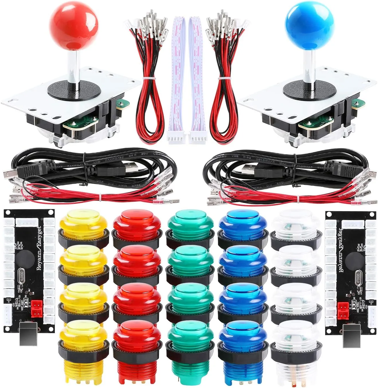 Qenker 2-Player LED Arcade Game DIY Kit for USB MAME PC & Raspberry Pi - 2 Joysticks, 20 LED Buttons, 2 Zero Delay Encoders (Mixed Color)