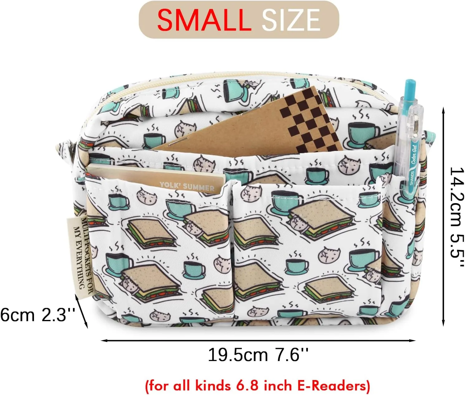 qianshan Multi-functional Portfolio Organizer, Waterproof Travel Pouch Zippered Case, Small Journal Supplies Storage Case for Notebooks, Make-up, Office Supplies.Sandwich Cat