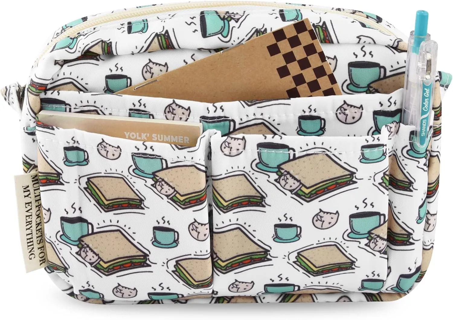 qianshan Multi-functional Portfolio Organizer, Waterproof Travel Pouch Zippered Case, Small Journal Supplies Storage Case for Notebooks, Make-up, Office Supplies.Sandwich Cat
